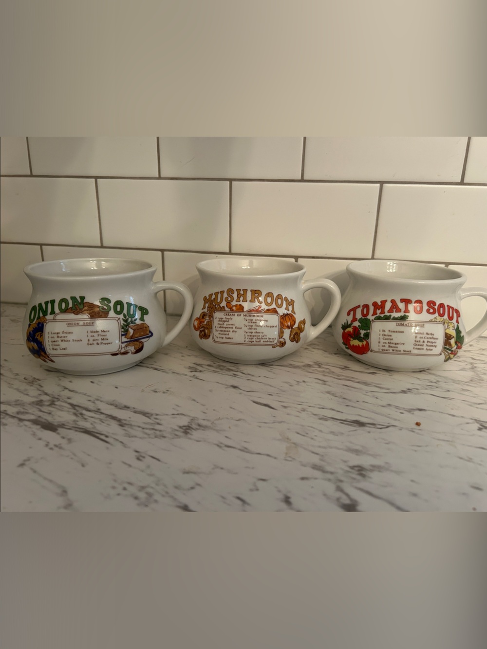 White Ceramic Soup Mugs Set with recipes